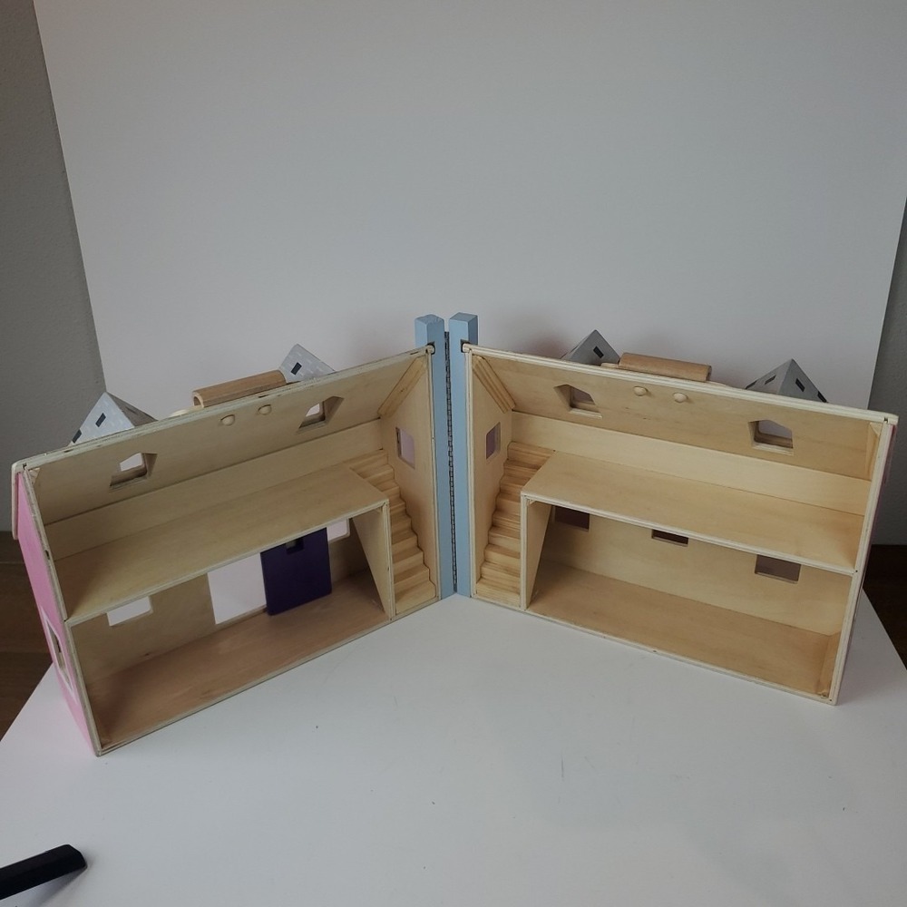 Melissa & Doug Fold and Go Wooden Dollhouse Pink Purple Door-House Only - Picture 7 of 9